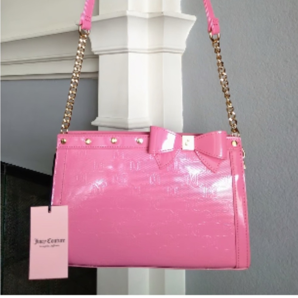 Juicy Couture Pink Lemonade Bow Crossbody with Gold Chain